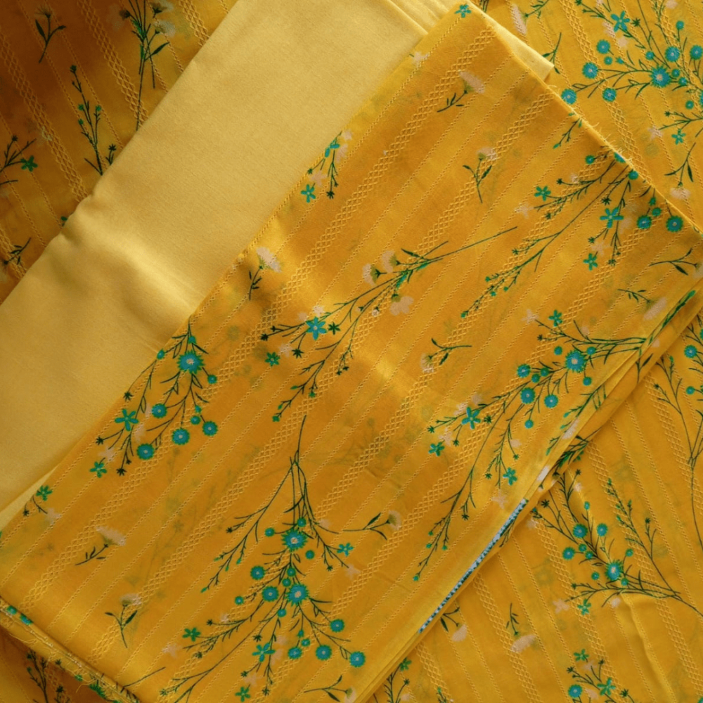 Mustard Yellow Unstitched Set - Premium Imported Fabric